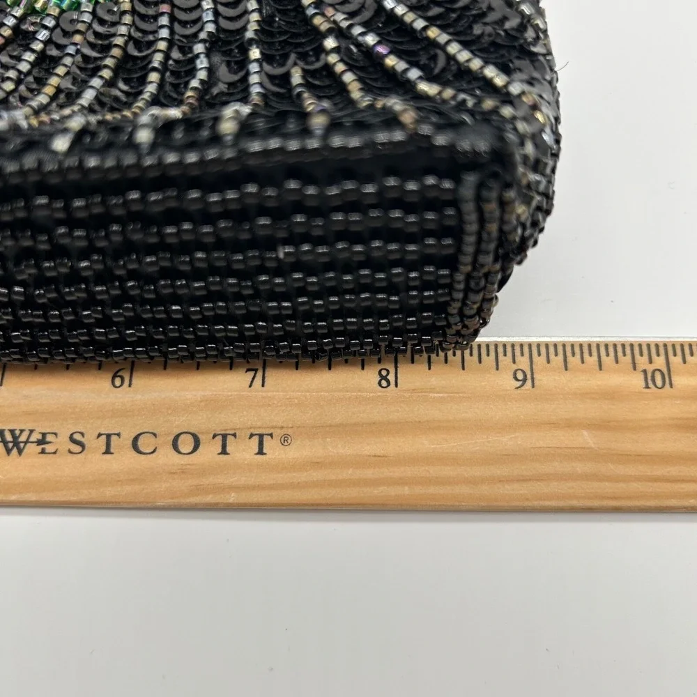 Peacock Black Clutch Purse Beaded Sequin Evening Bag Chain‎ Handle
